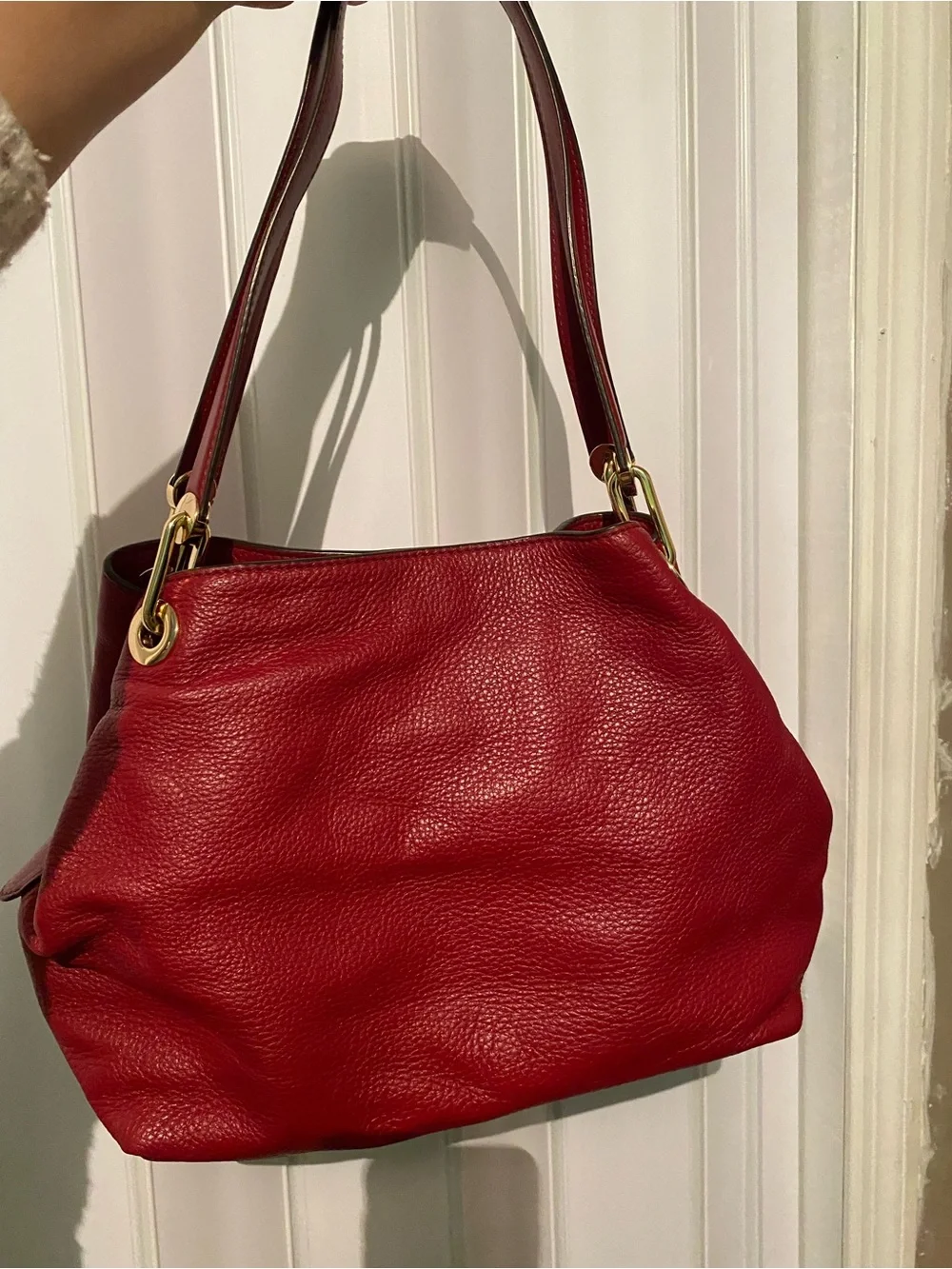 Michael Kors Red Leather Shoulder Bag with Gold Hardware